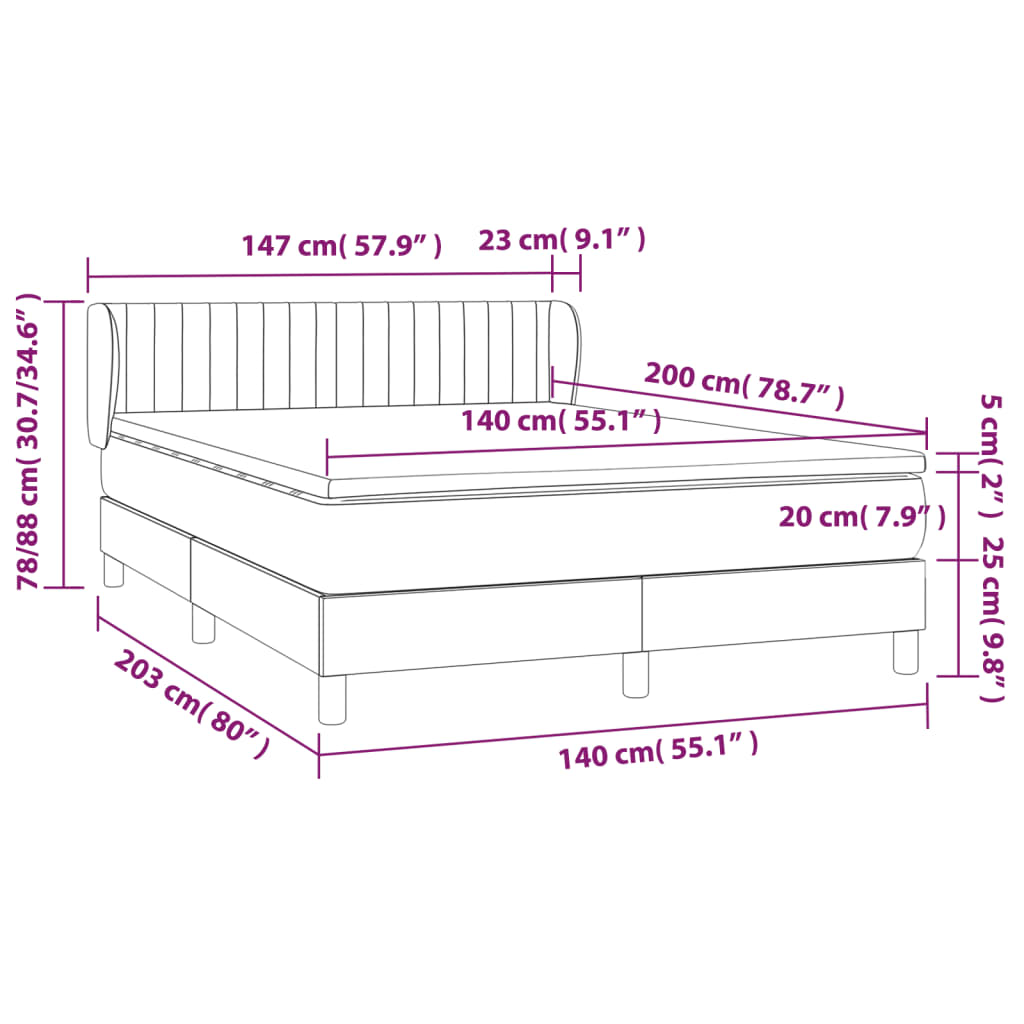 vidaXL Łóżko kontynentalne z materacem, czarne, tkanina 140x200 cm