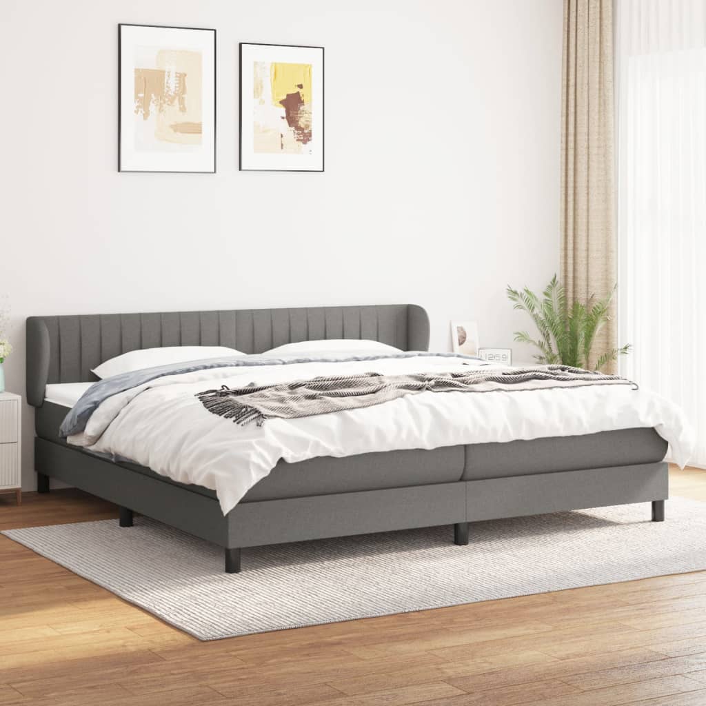 vidaXL Łóżko kontynentalne z materacem, ciemnoszara tkanina 200x200 cm