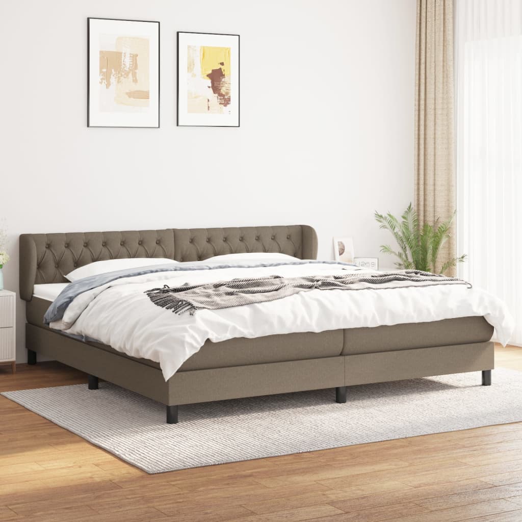vidaXL Łóżko kontynentalne z materacem, taupe, tkanina, 200x200 cm