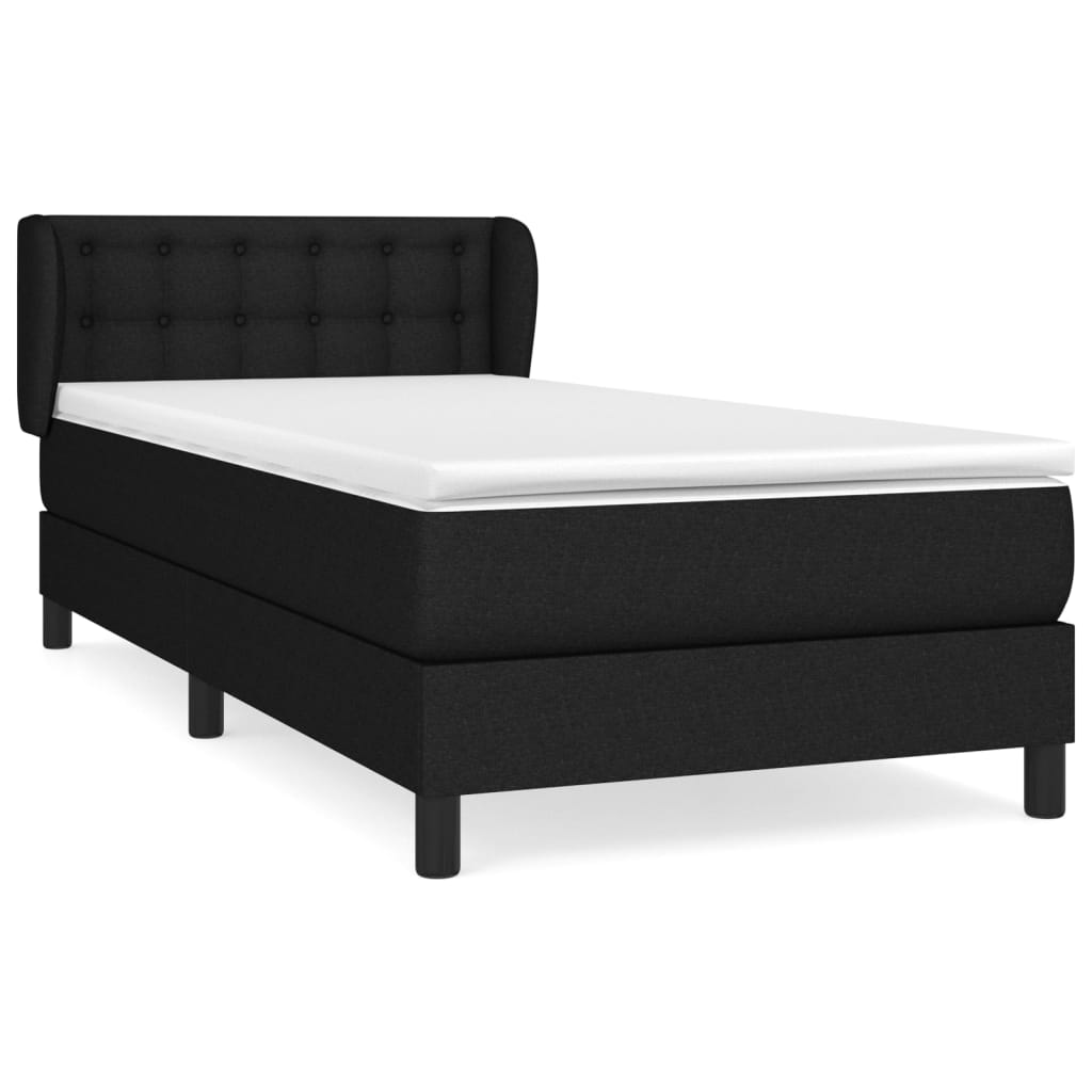 vidaXL Łóżko kontynentalne z materacem, czarne, tkanina, 80x200 cm