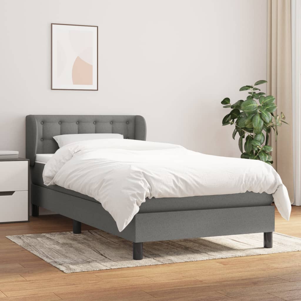 vidaXL Łóżko kontynentalne z materacem, ciemnoszara tkanina 90x190 cm