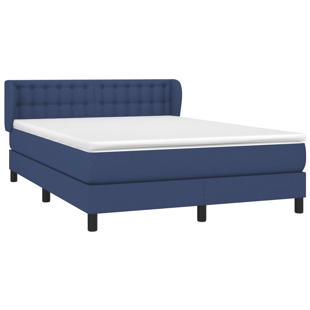 vidaXL Łóżko kontynentalne z materacem, niebieskie, tkanina 140x200 cm