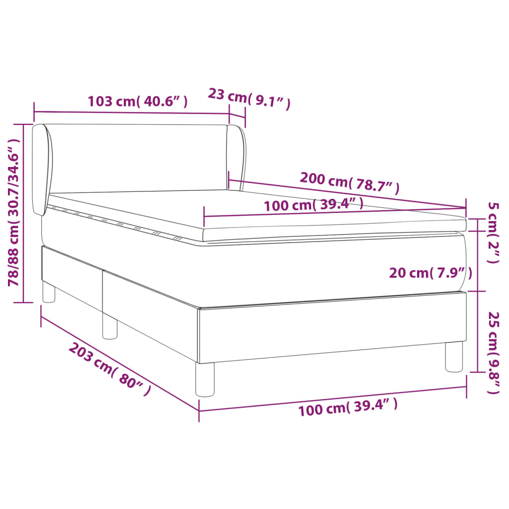vidaXL Łóżko kontynentalne z materacem, niebieskie, tkanina 100x200 cm