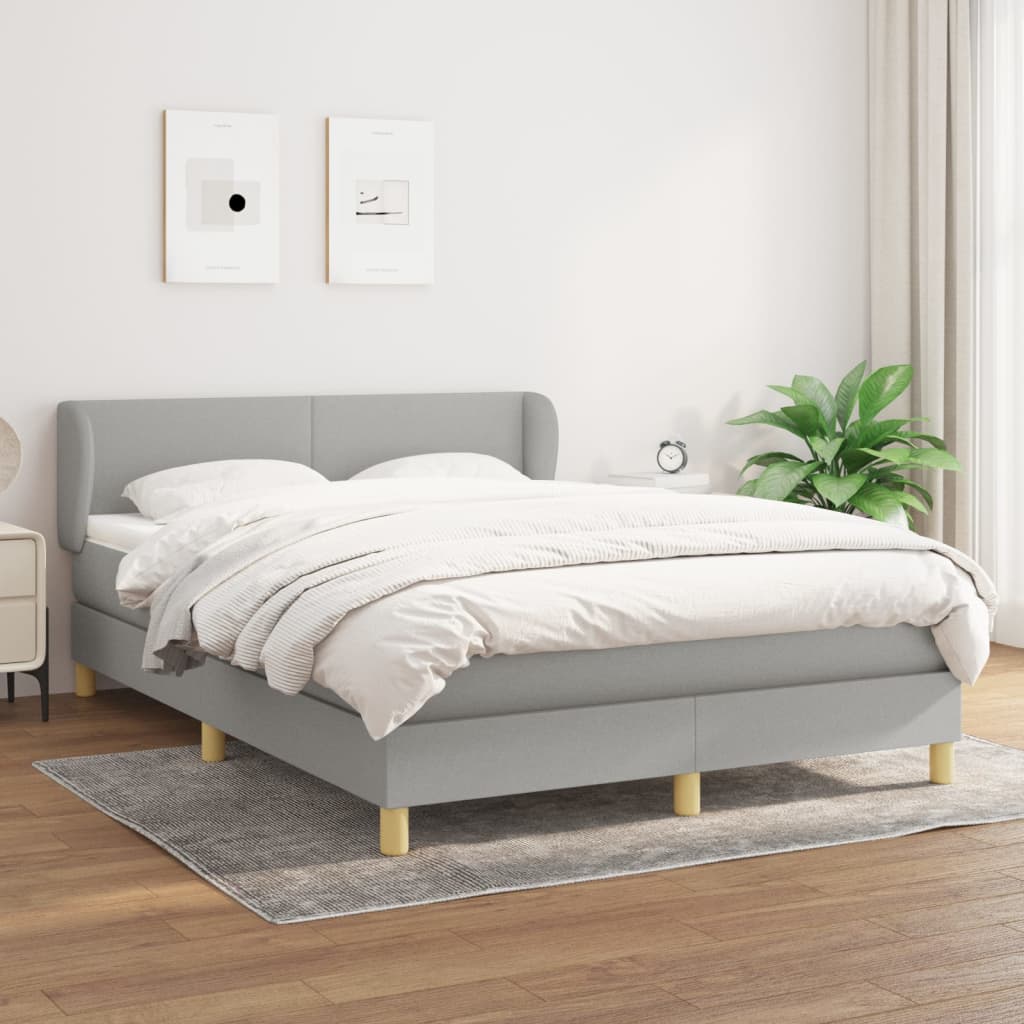 vidaXL Łóżko kontynentalne z materacem, jasnoszare 140x200 cm, tkanina