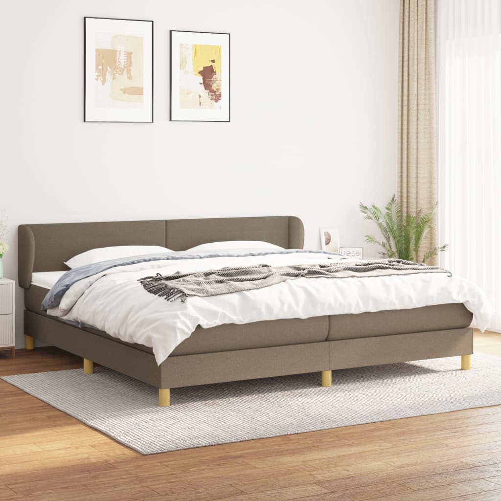 vidaXL Łóżko kontynentalne z materacem, taupe, tkanina, 200x200 cm