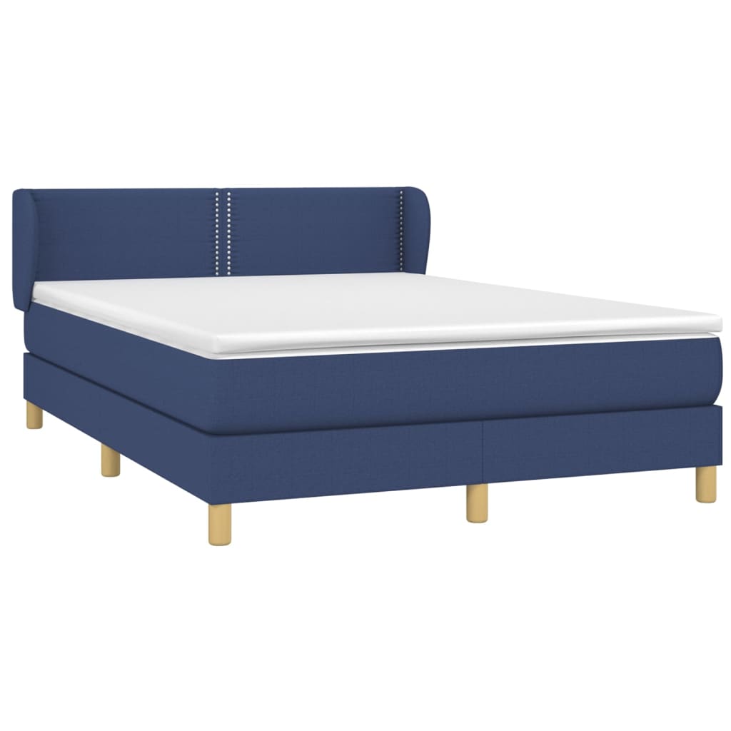 vidaXL Łóżko kontynentalne z materacem, niebieskie, tkanina 140x190 cm