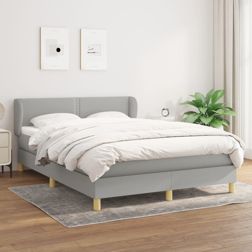 vidaXL Łóżko kontynentalne z materacem, jasnoszare 140x200 cm, tkanina