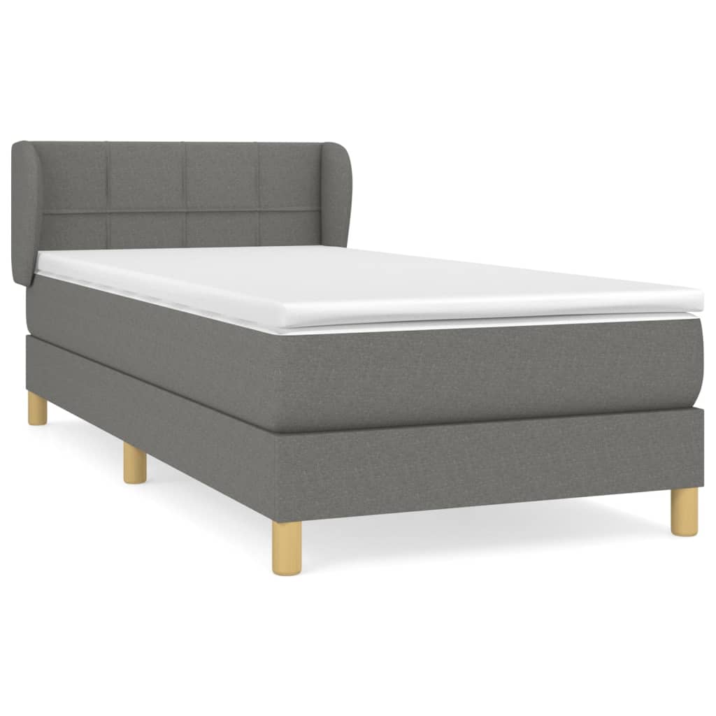 vidaXL Łóżko kontynentalne z materacem, ciemnoszara tkanina 90x190 cm