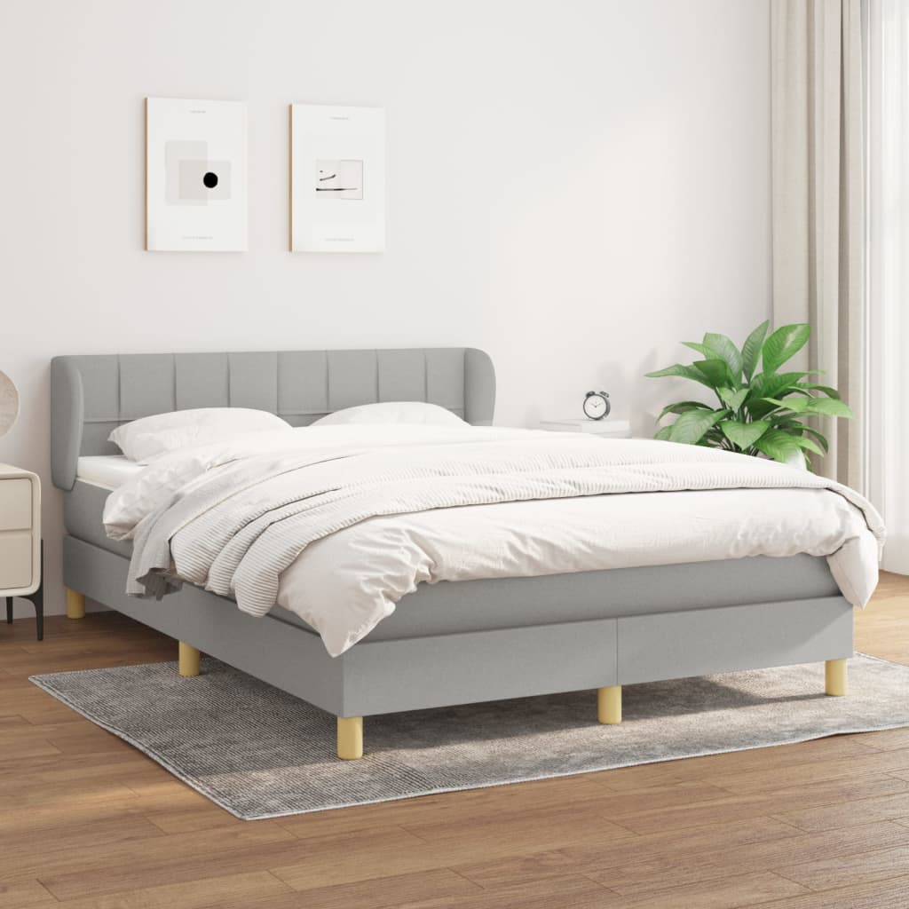 vidaXL Łóżko kontynentalne z materacem, jasnoszare 140x200 cm, tkanina