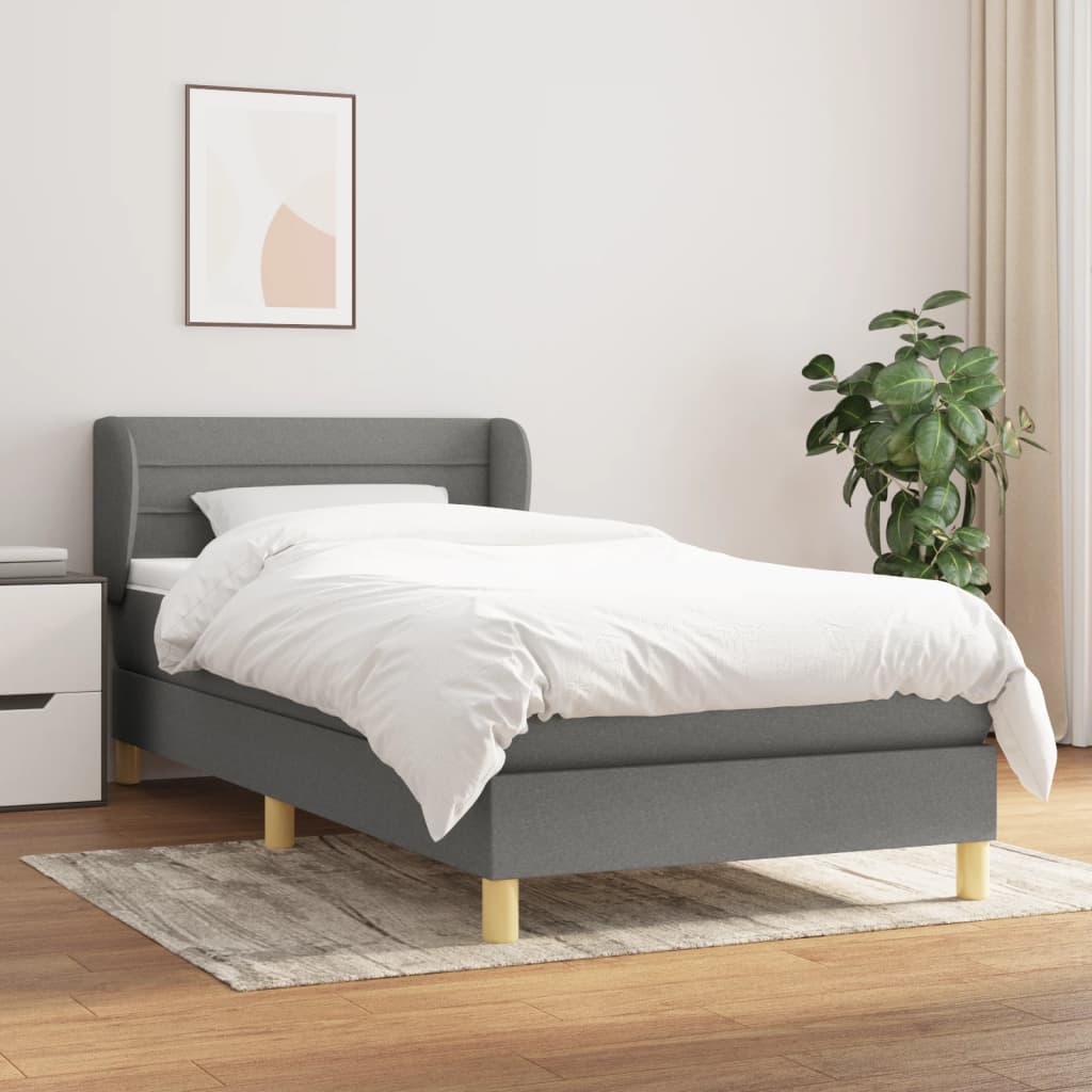 vidaXL Łóżko kontynentalne z materacem, ciemnoszara tkanina 90x200 cm