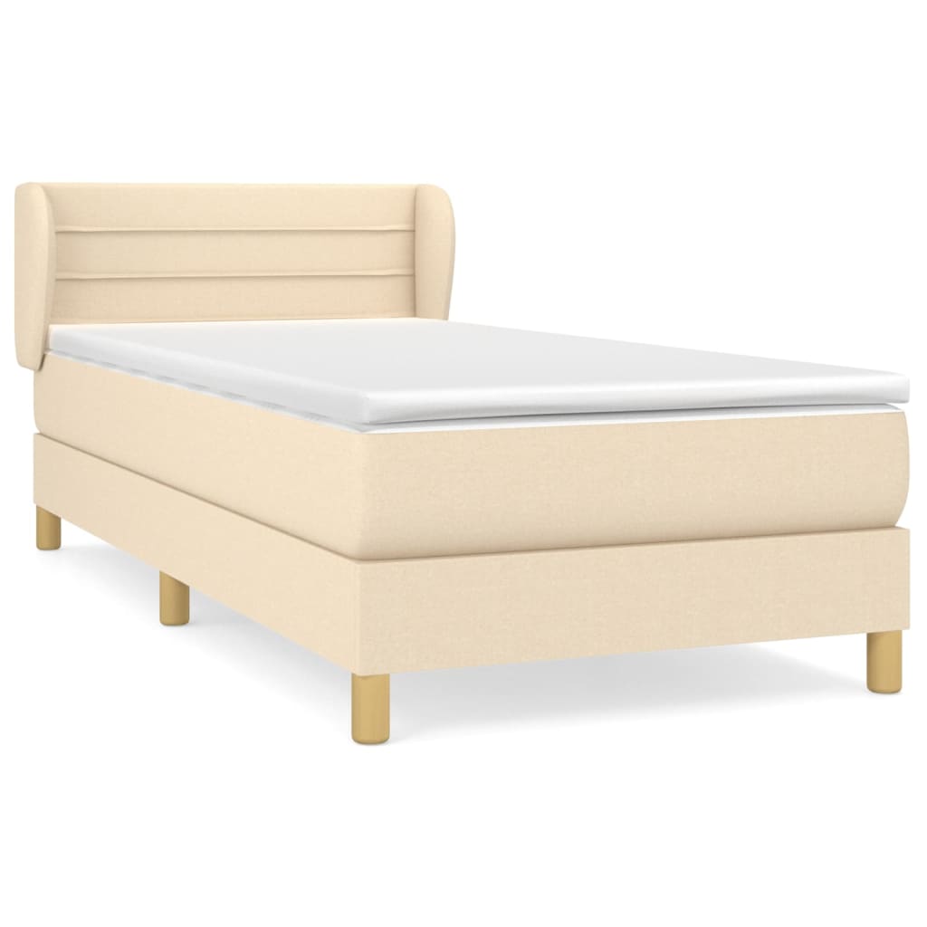 vidaXL Łóżko kontynentalne z materacem, kremowe, tkanina, 100x200 cm