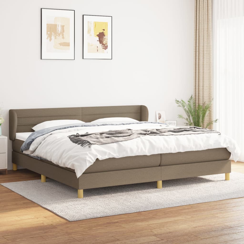 vidaXL Łóżko kontynentalne z materacem, taupe, tkanina, 200x200 cm