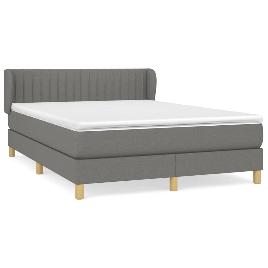 vidaXL Łóżko kontynentalne z materacem, ciemnoszara tkanina 140x190 cm
