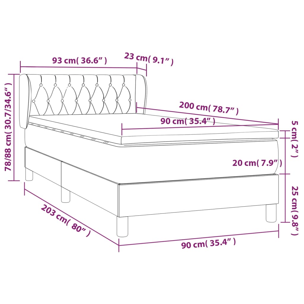 vidaXL Łóżko kontynentalne z materacem, ciemnoszara tkanina 90x200 cm