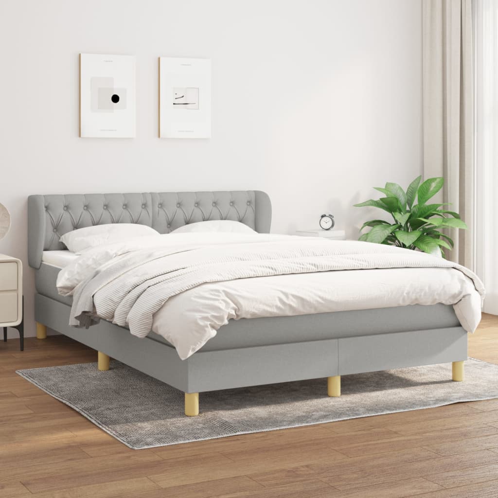 vidaXL Łóżko kontynentalne z materacem, jasnoszare 140x200 cm, tkanina