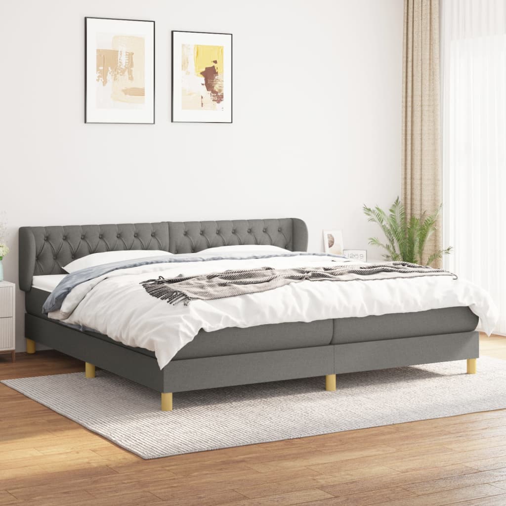 vidaXL Łóżko kontynentalne z materacem, ciemnoszara tkanina 200x200 cm