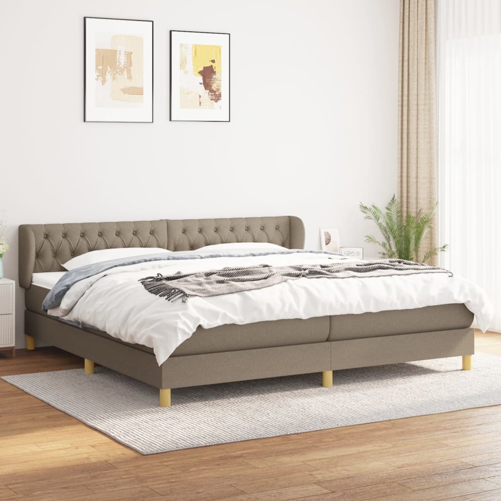vidaXL Łóżko kontynentalne z materacem, taupe, tkanina, 200x200 cm