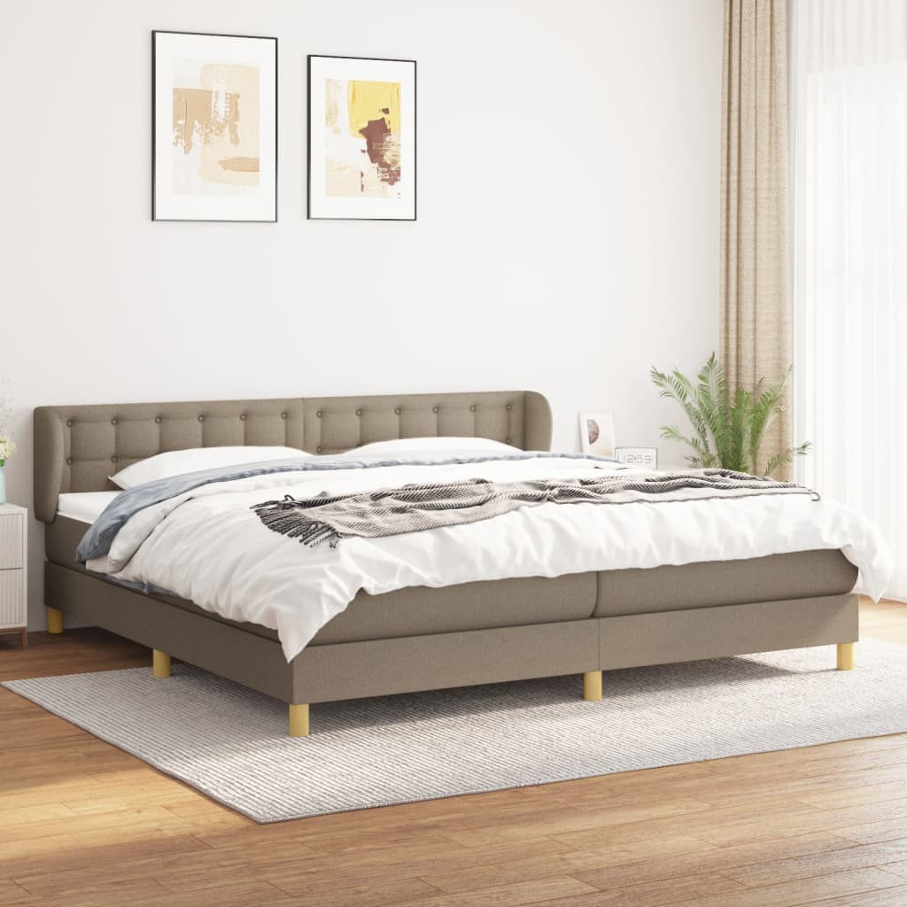vidaXL Łóżko kontynentalne z materacem, taupe, tkanina, 200x200 cm