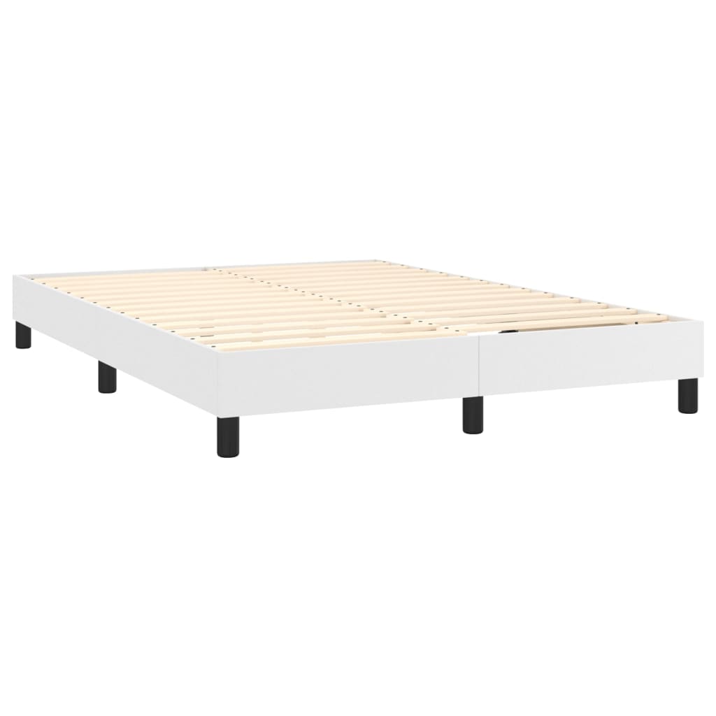vidaXL Łóżko kontynentalne z materacem, białe, ekoskóra 140x190 cm