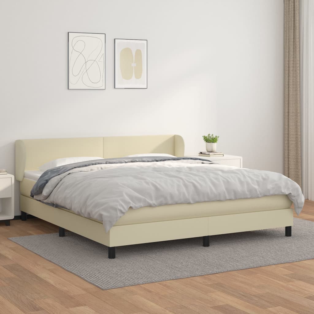 vidaXL Łóżko kontynentalne z materacem, kremowe, ekoskóra 180x200 cm