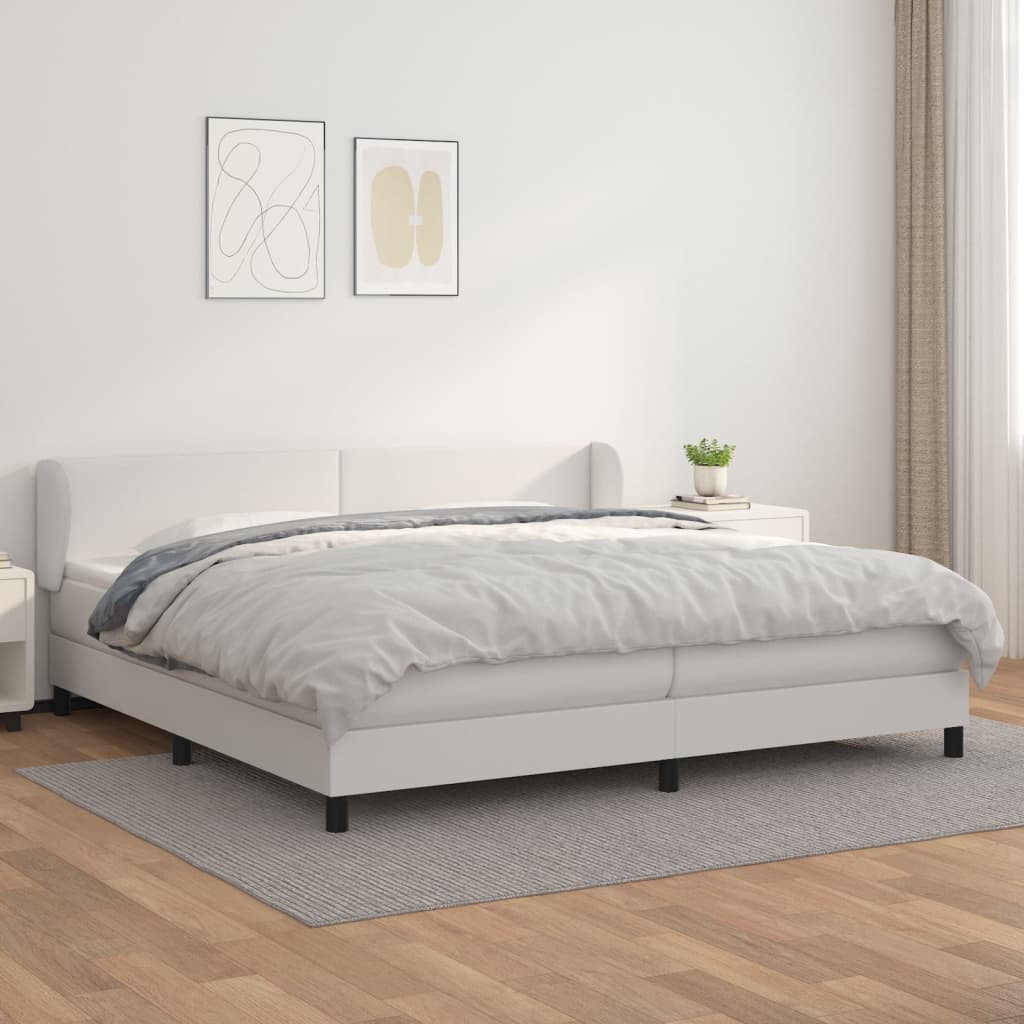 vidaXL Łóżko kontynentalne z materacem, białe, ekoskóra 200x200 cm
