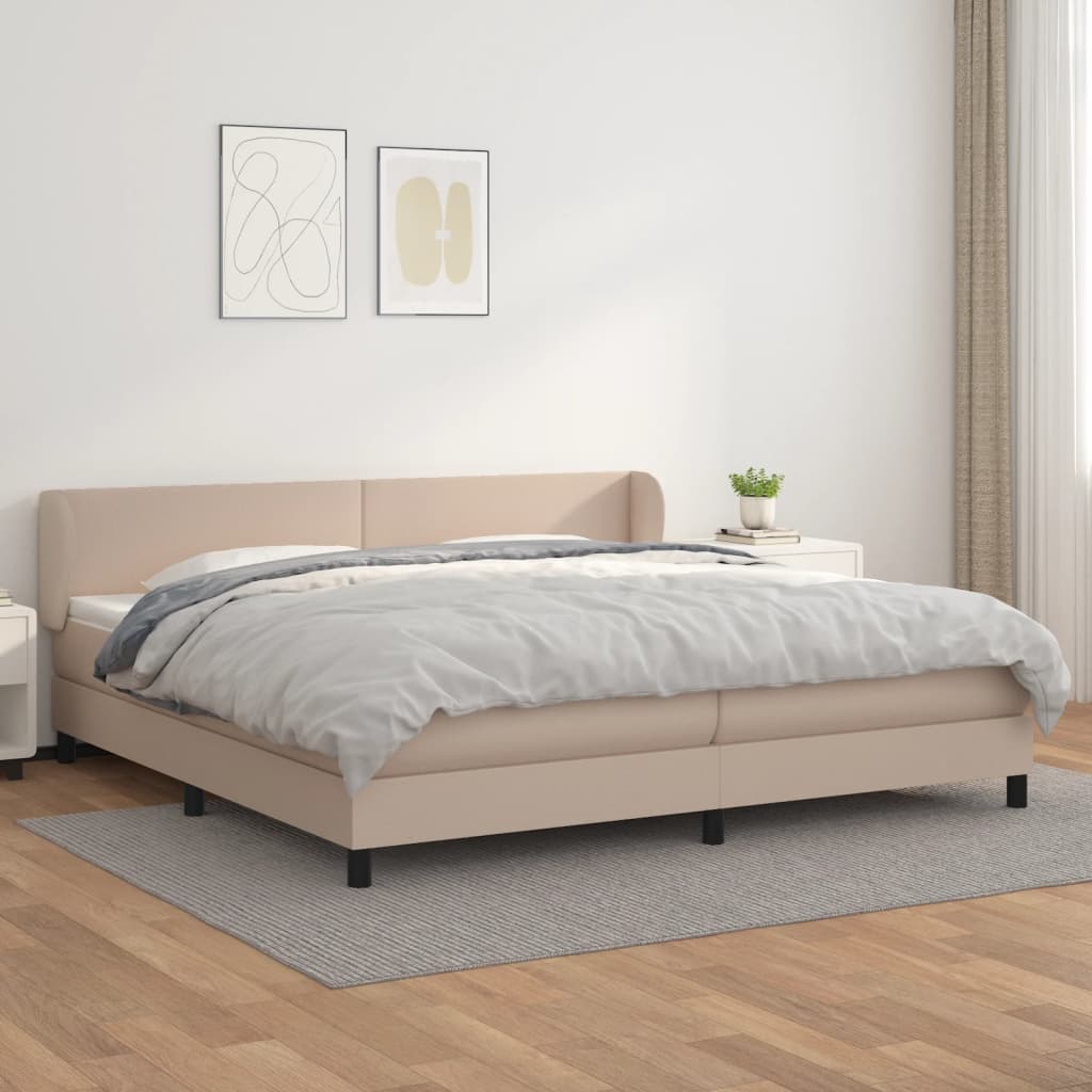 vidaXL Łóżko kontynentalne z materacem, cappuccino ekoskóra 200x200 cm