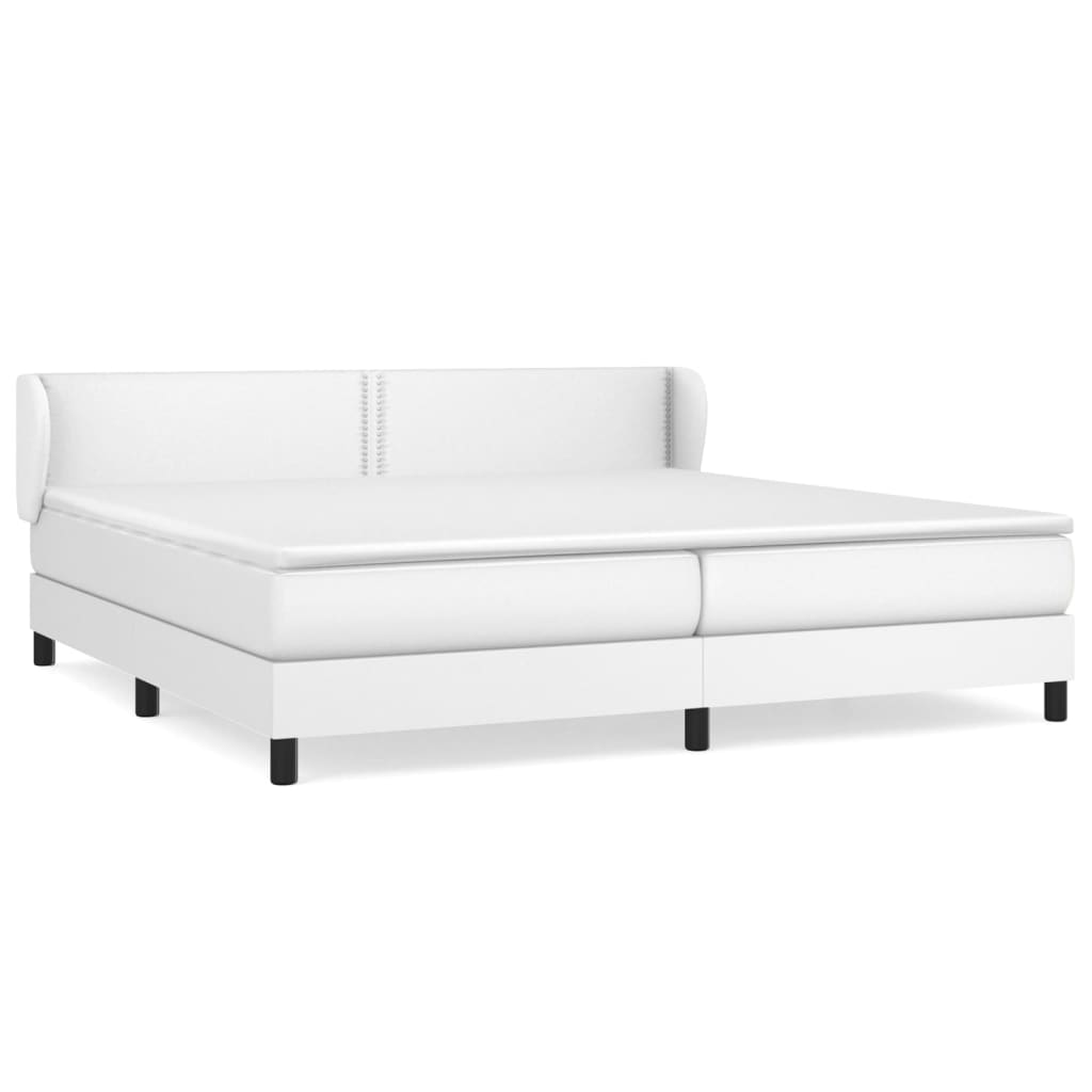 vidaXL Łóżko kontynentalne z materacem, białe, ekoskóra 200x200 cm
