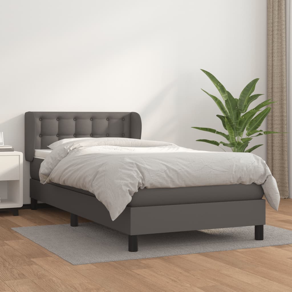 vidaXL Łóżko kontynentalne z materacem, szare, ekoskóra 80x200 cm
