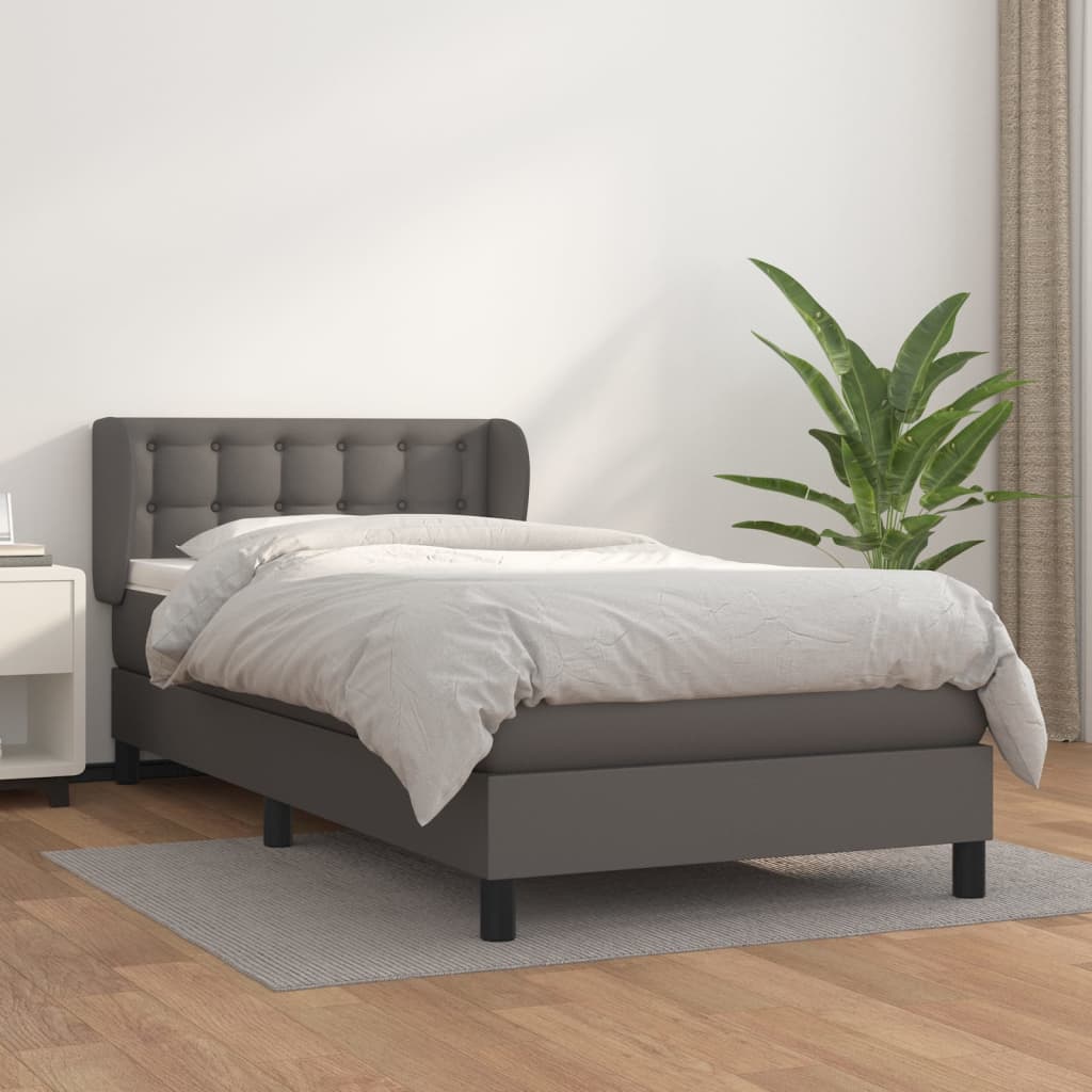 vidaXL Łóżko kontynentalne z materacem, szare, ekoskóra 100x200 cm