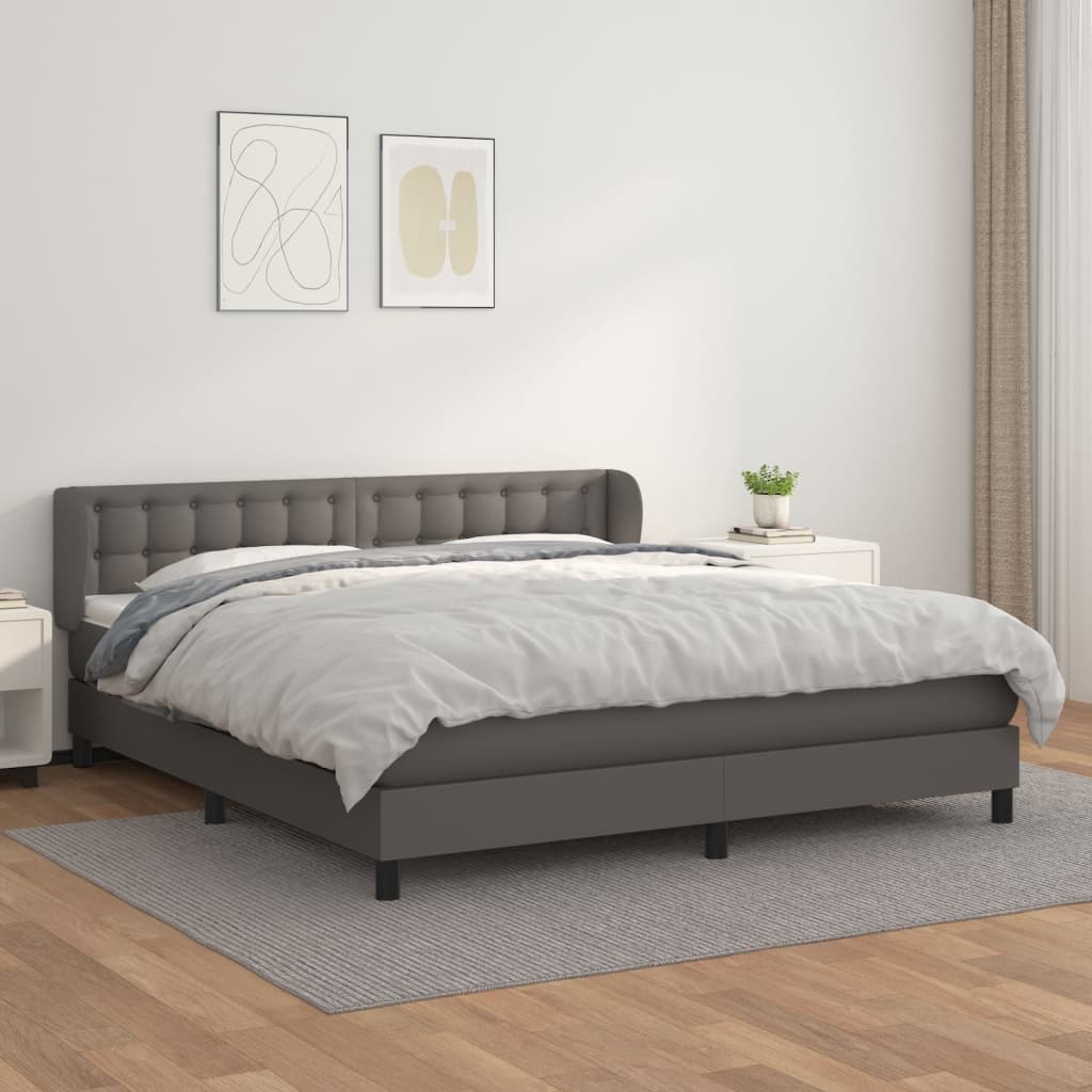 vidaXL Łóżko kontynentalne z materacem, szare, ekoskóra 180x200 cm