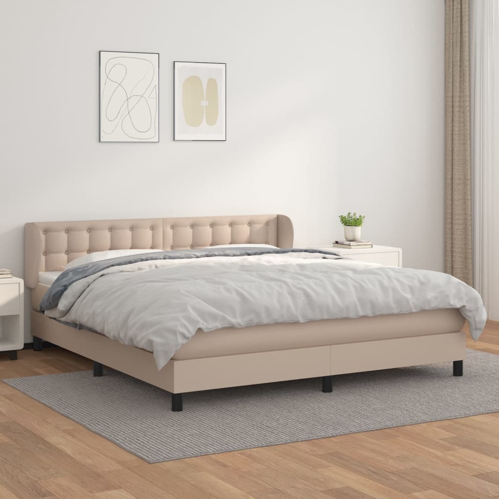 vidaXL Łóżko kontynentalne z materacem, cappuccino ekoskóra 180x200 cm