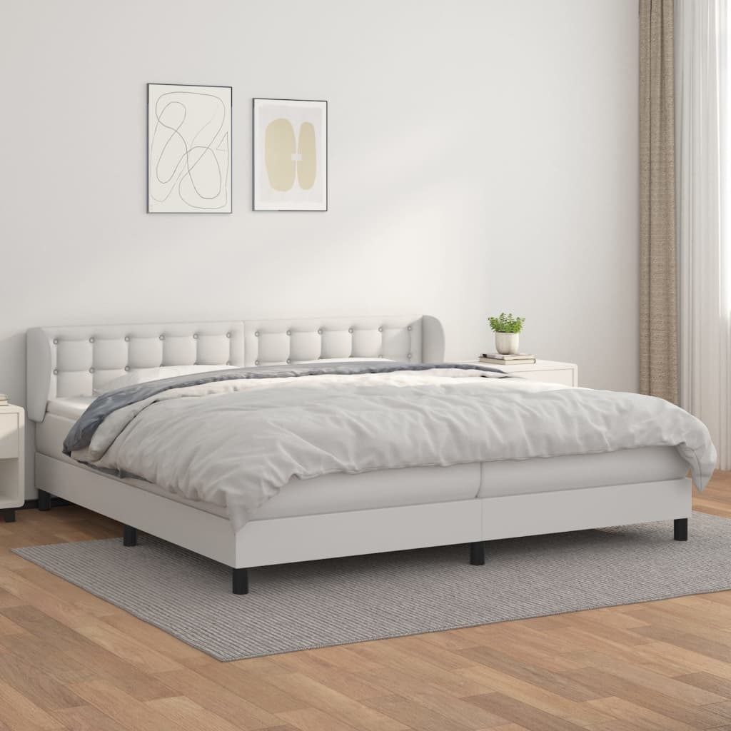 vidaXL Łóżko kontynentalne z materacem, białe, ekoskóra 200x200 cm