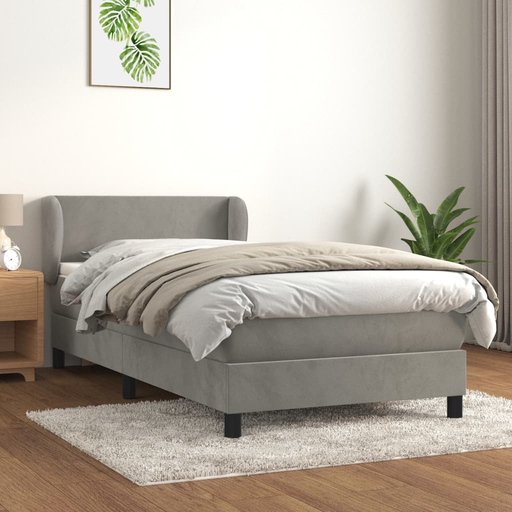 vidaXL Łóżko kontynentalne z materacem, jasnoszare, aksamit, 100x200cm