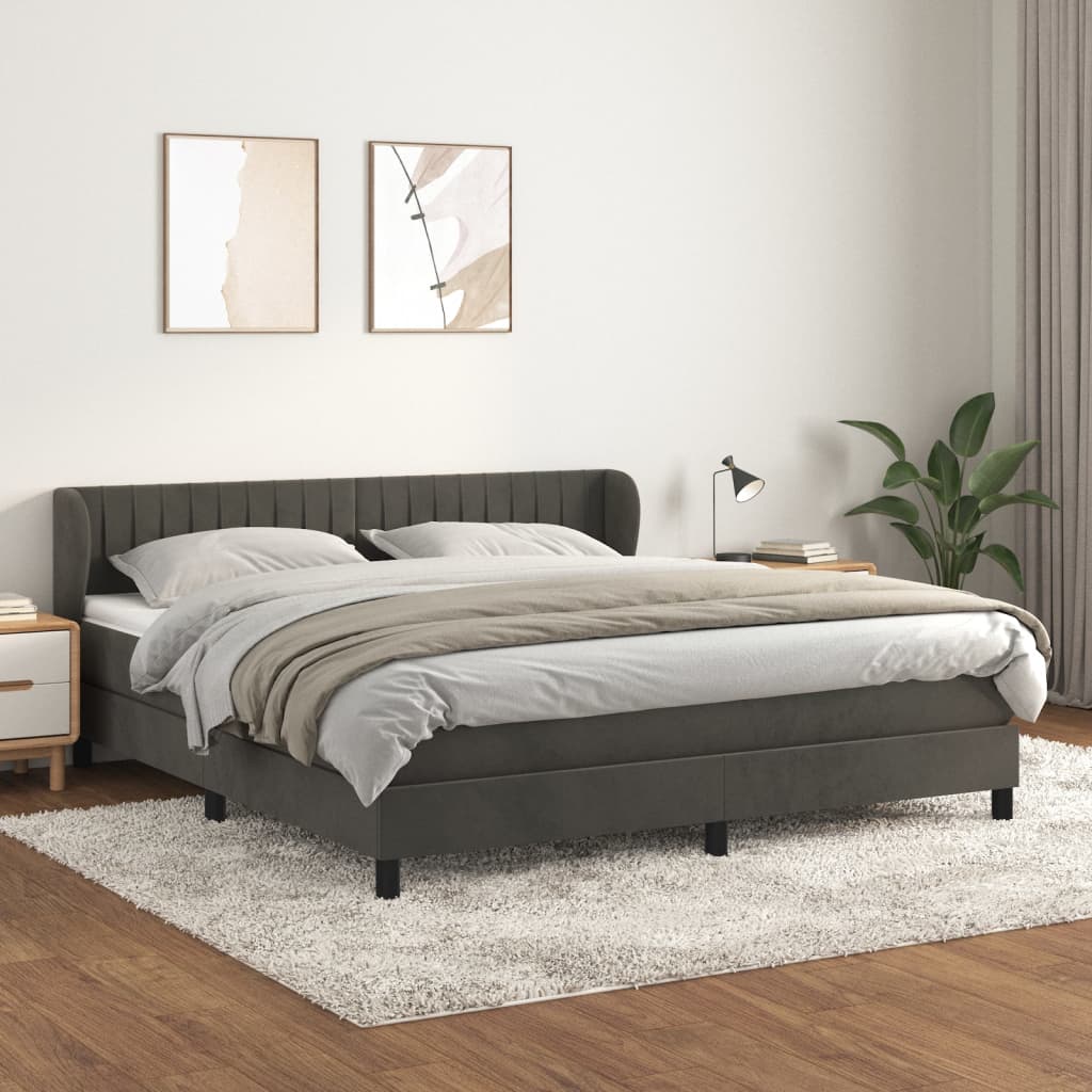 vidaXL Łóżko kontynentalne z materacem, ciemnoszare, 160x200cm aksamit