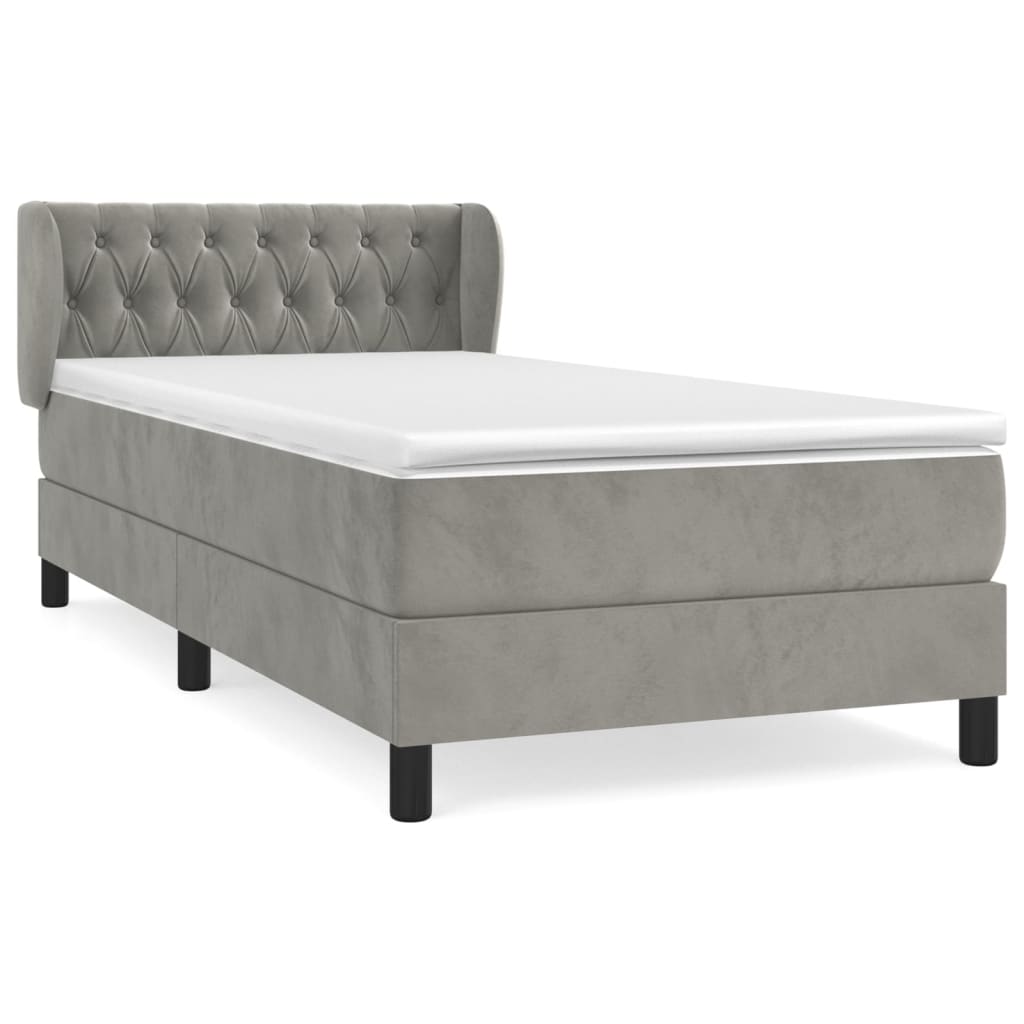 vidaXL Łóżko kontynentalne z materacem, jasnoszare, aksamit, 100x200cm