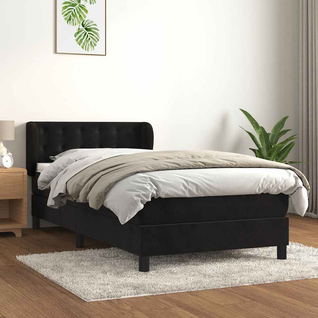 vidaXL Łóżko kontynentalne z materacem, czarne, aksamit 90x200 cm