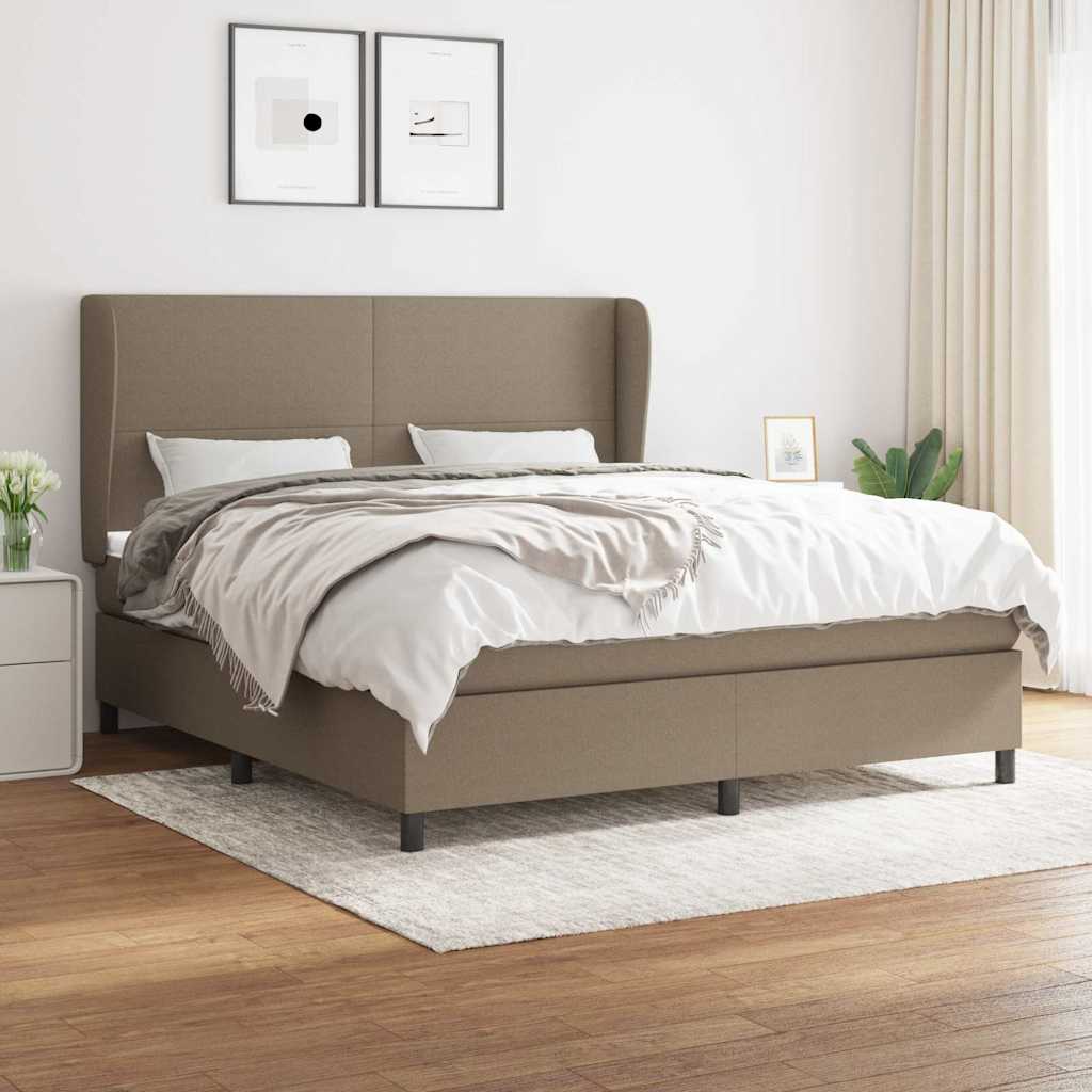 vidaXL Łóżko kontynentalne z materacem, taupe, tkanina, 160x200 cm
