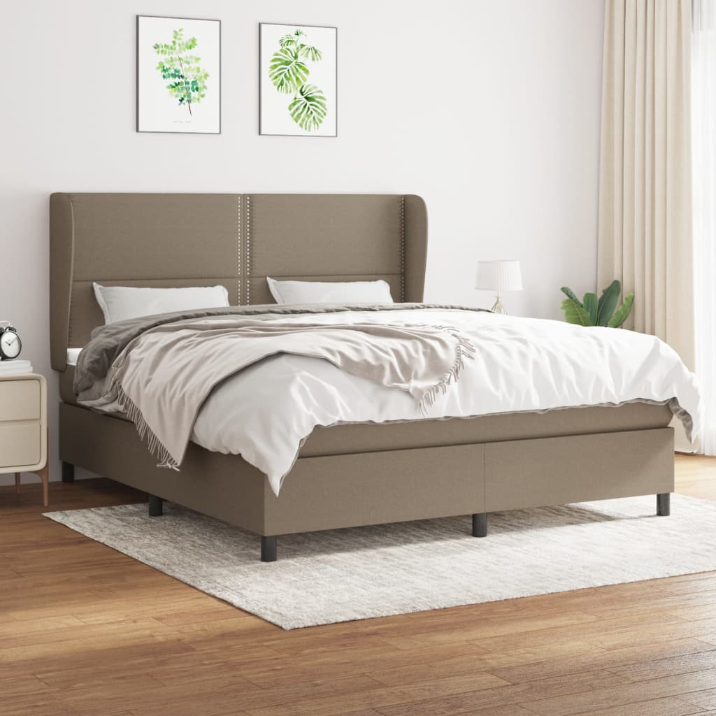 vidaXL Łóżko kontynentalne z materacem, taupe, tkanina, 180x200 cm
