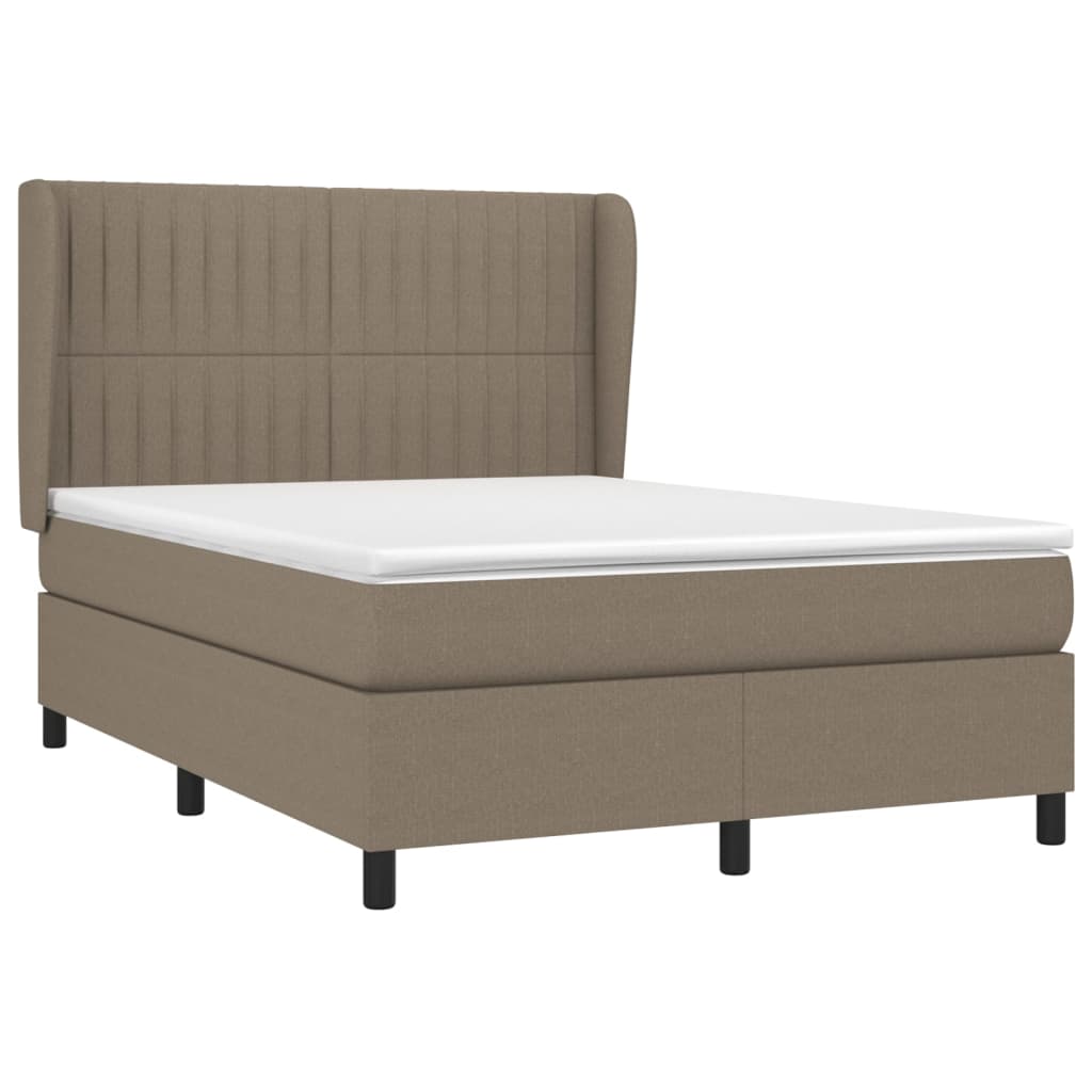 vidaXL Łóżko kontynentalne z materacem, taupe, tkanina, 140x190 cm