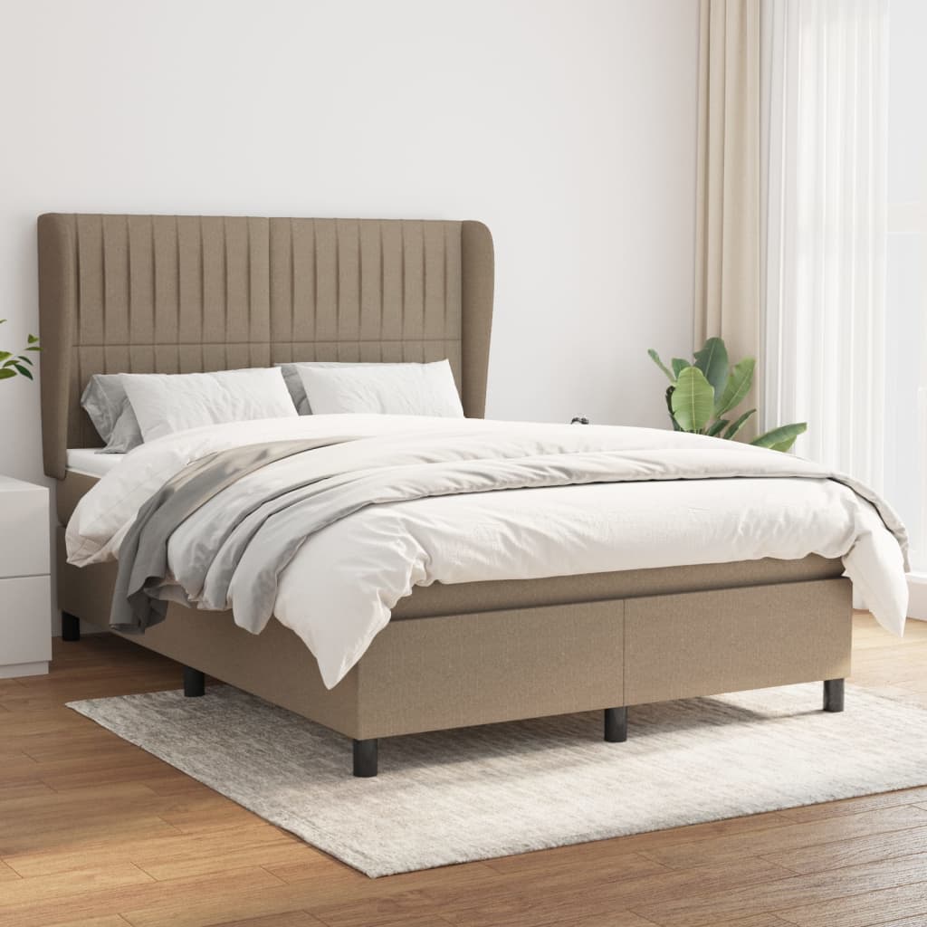 vidaXL Łóżko kontynentalne z materacem, taupe, tkanina, 140x200 cm