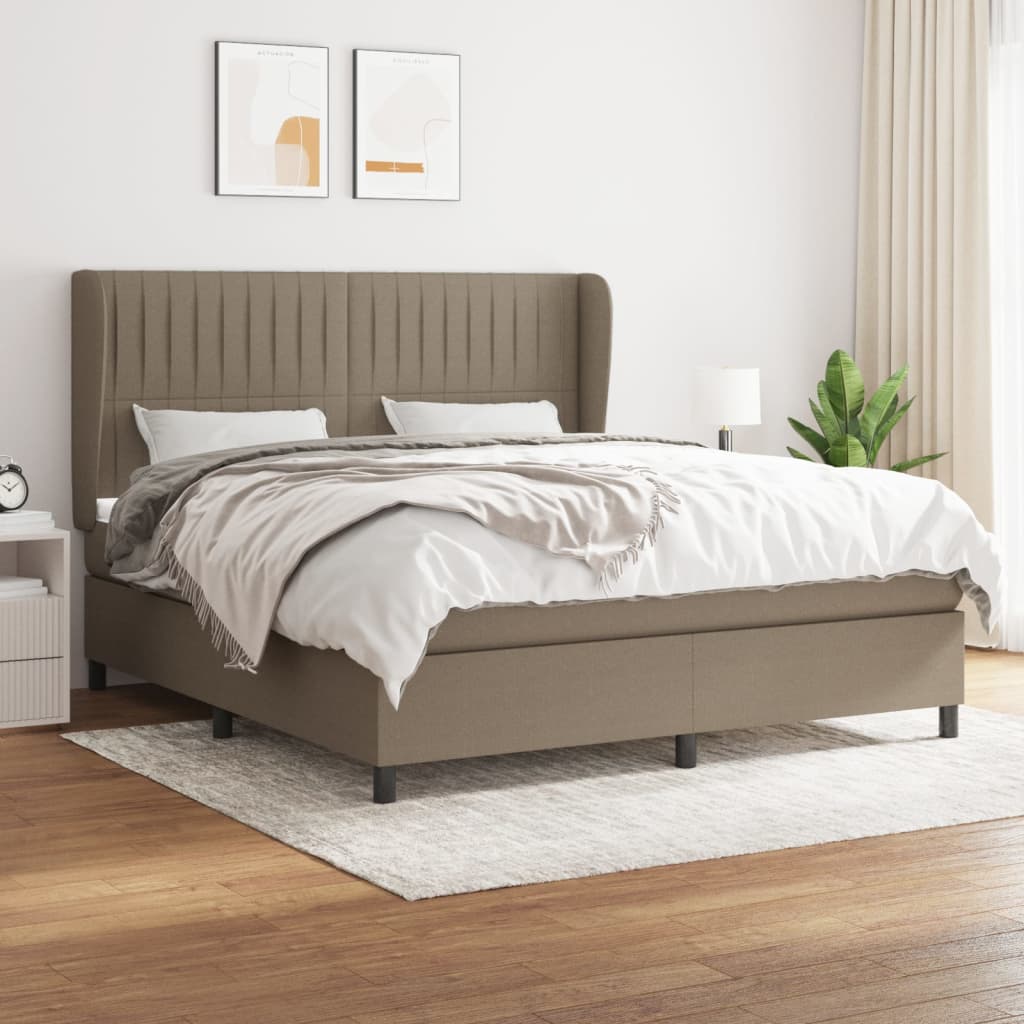 vidaXL Łóżko kontynentalne z materacem, taupe, tkanina, 160x200 cm