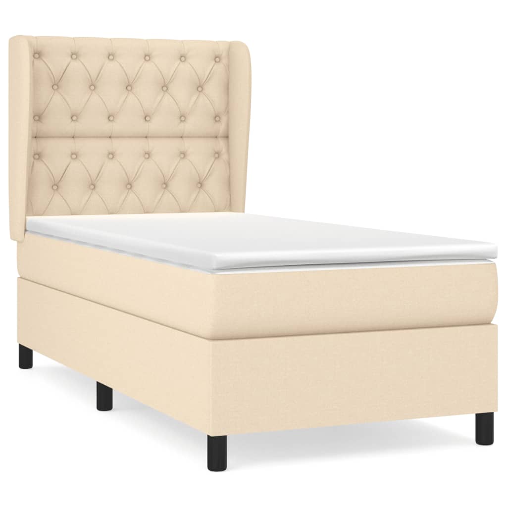 vidaXL Łóżko kontynentalne z materacem, kremowe, tkanina, 80x200 cm