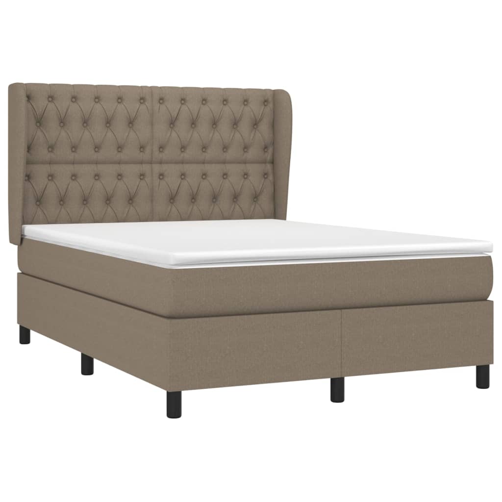 vidaXL Łóżko kontynentalne z materacem, taupe, tkanina, 140x190 cm
