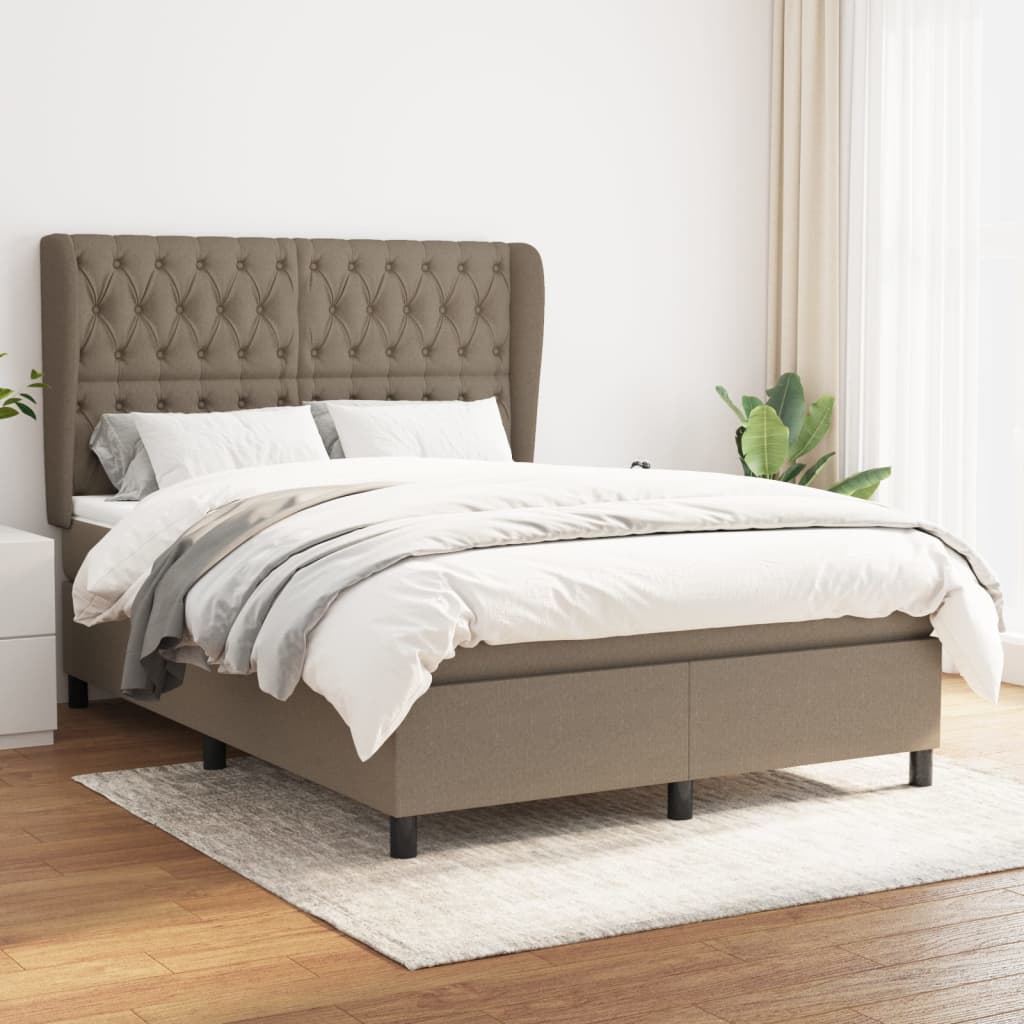 vidaXL Łóżko kontynentalne z materacem, taupe, tkanina, 140x190 cm