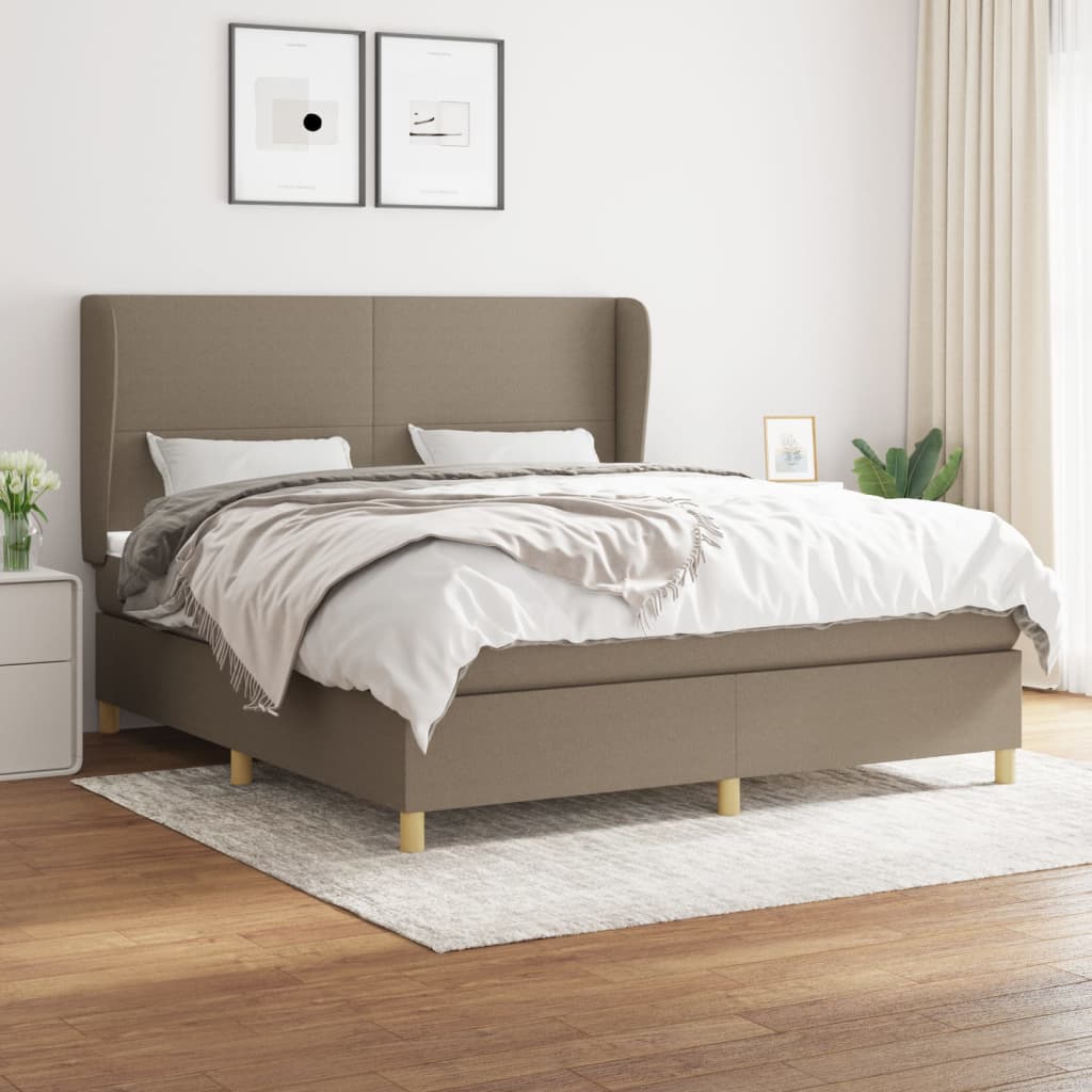 vidaXL Łóżko kontynentalne z materacem, taupe, tkanina, 180x200 cm