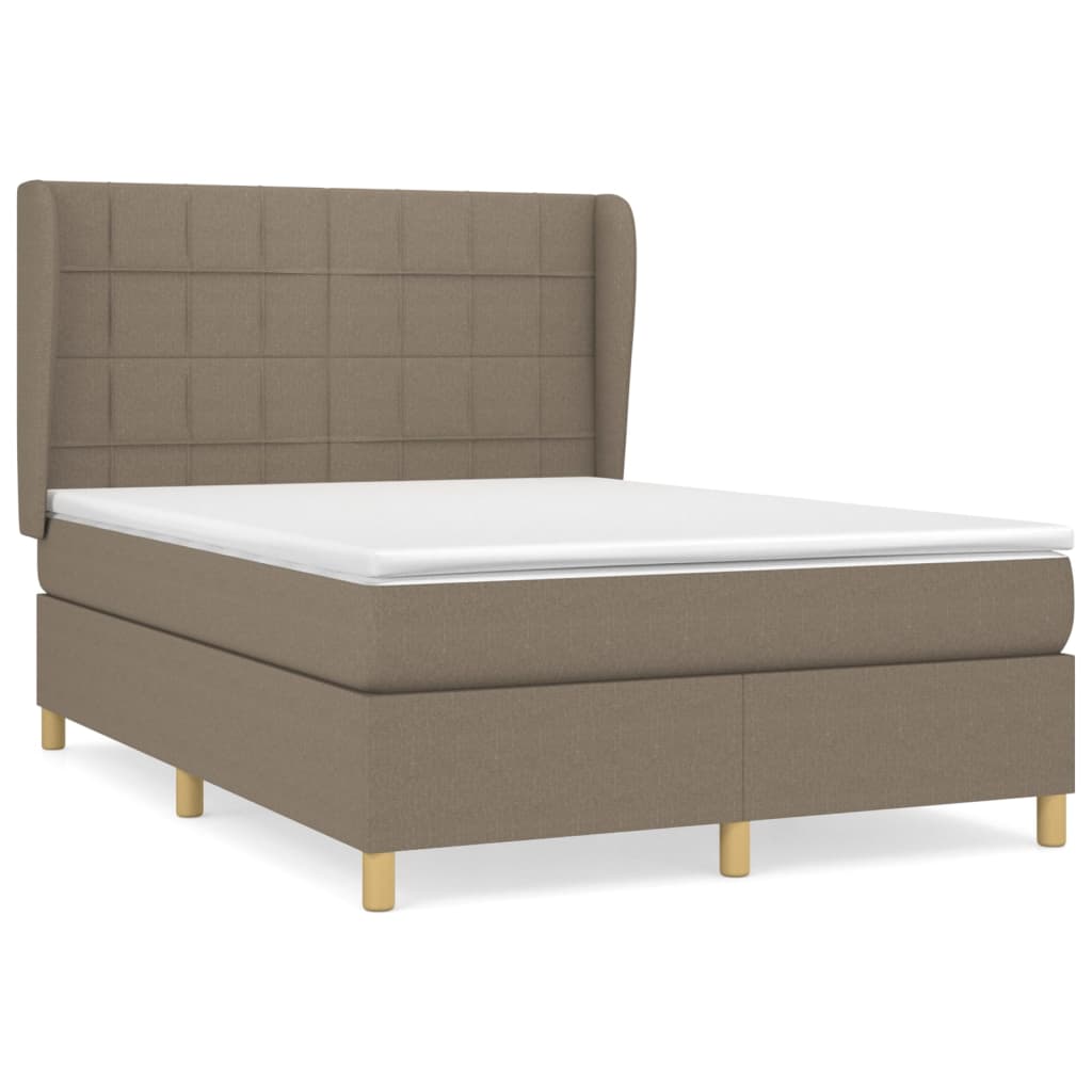 vidaXL Łóżko kontynentalne z materacem, taupe, tkanina, 140x190 cm