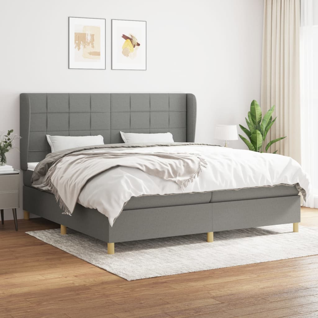 vidaXL Łóżko kontynentalne z materacem, ciemnoszara tkanina 200x200 cm