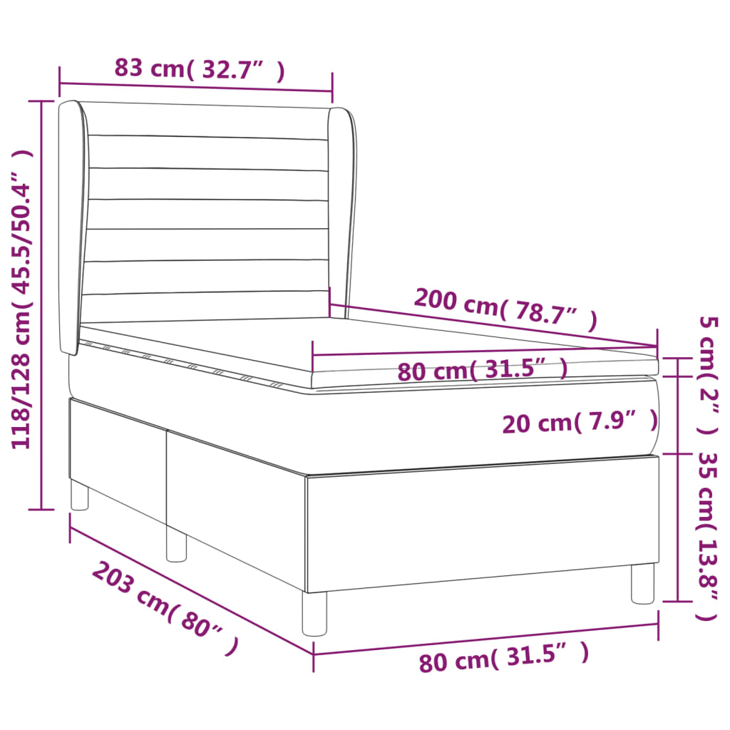 vidaXL Łóżko kontynentalne z materacem, ciemnoszara tkanina 80x200 cm