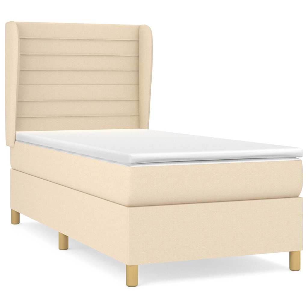 vidaXL Łóżko kontynentalne z materacem, kremowe, tkanina, 80x200 cm