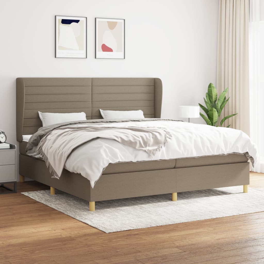 vidaXL Łóżko kontynentalne z materacem, taupe, tkanina, 200x200 cm